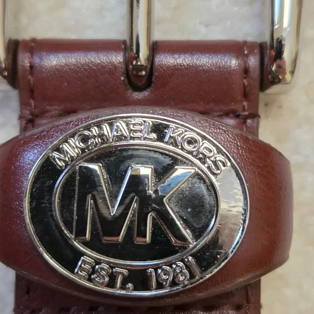 NWOT Michael Kors Women's Small Genuine Leather Belt Brown Silver-Tone